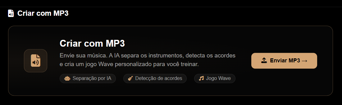 Upload de MP3 no MyChordFlow — separação de instrumentos por IA e detecção de acordes